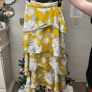 Anthropologie Asymmetrical Floral Skirt in Yellow and White